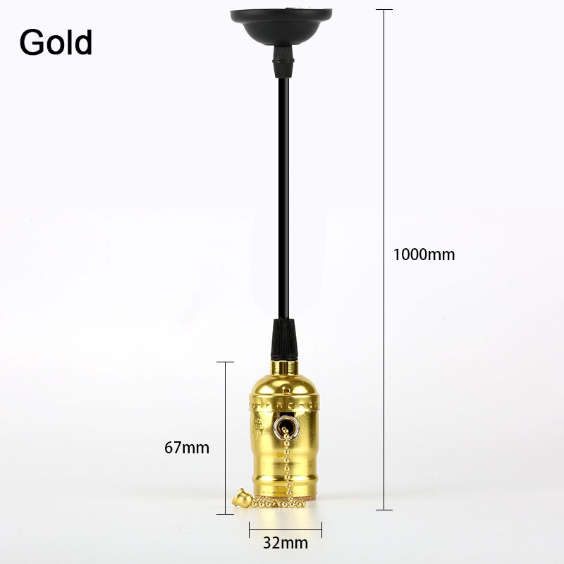 E27 Lamp Socket Vintage Edison Licht Houder Classic Retro Edison Lamp Houder Industriële Hanger Knop Lampvoet Schakelaar/Rits: Zipper Gold