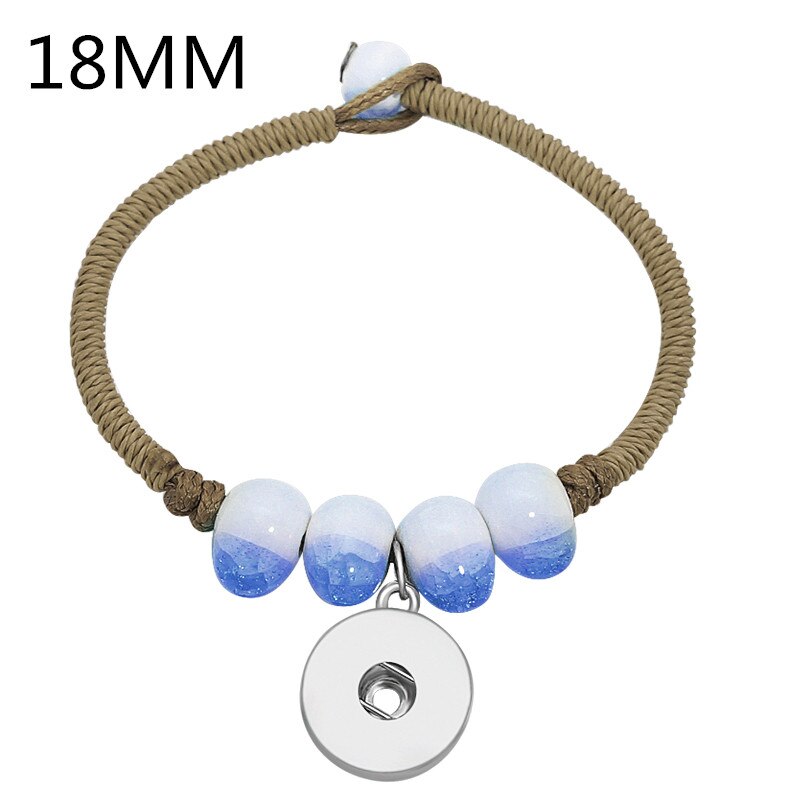 New Fashion corda marrone manuale perline sfumate in ceramica braccialetti a scatto 17CM bambini misura 12MM e 18MM bottoni automatici accessori fai da te SE0199