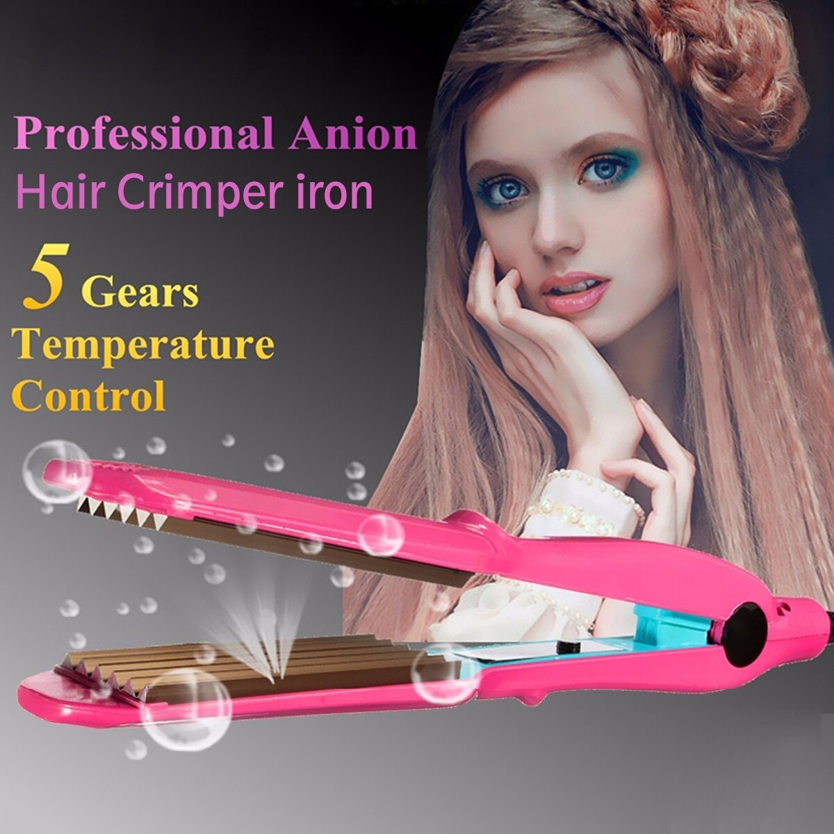 Hair Crimper Curler Dry &amp; Wet Use Corrugated Irons Ceramic Curling Iron with Temperature Control Waving Tool