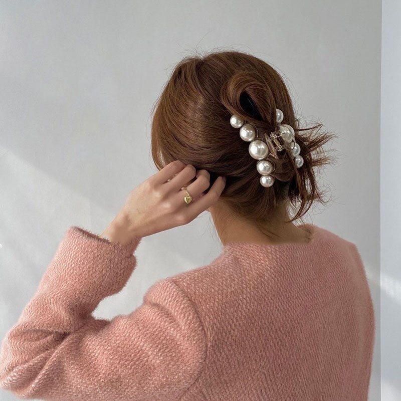 Hangzhi koreanske perler hårkløer store hårspænder hovedbeklædning hårnåle krabbe hårklemmer til kvinder piger hår tilbehør