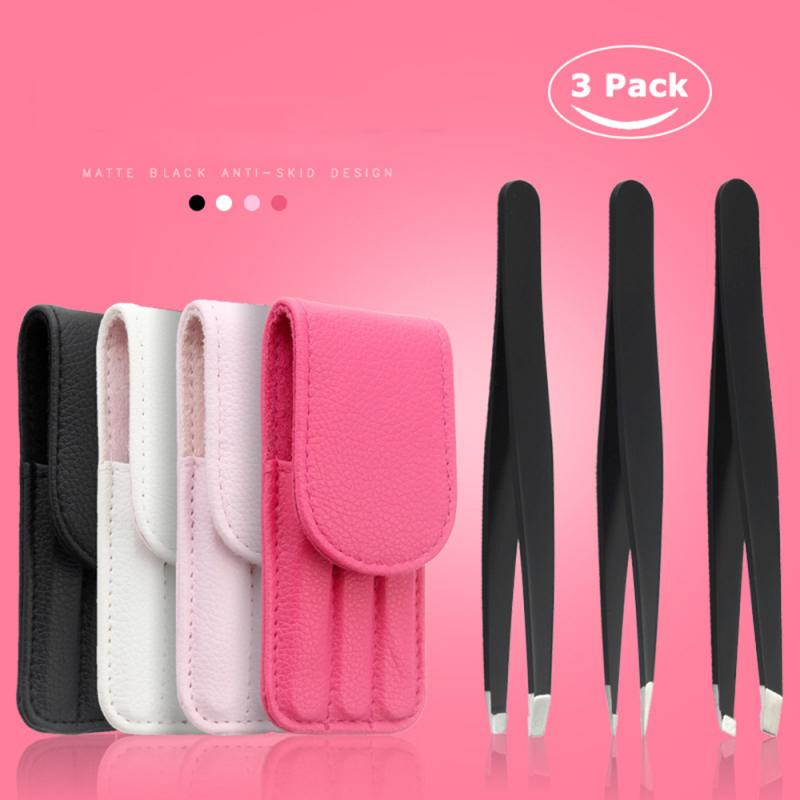 3 Pcs Wenkbrauw Pincet Rvs Slant Tip/Punt Tip/ Flat Tip Voor Ontharing Makeup Accessoires Met tas TSLM1