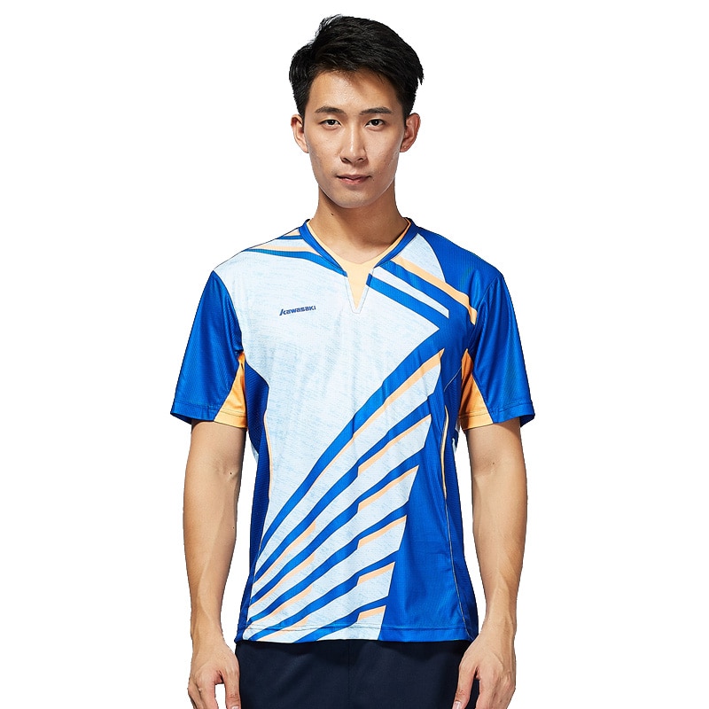 Camiseta de Bádminton de manga corta con cuello en V para hombre de Kawasaki, camiseta de tenis para hombre, ropa deportiva al aire libre, ST-T1013