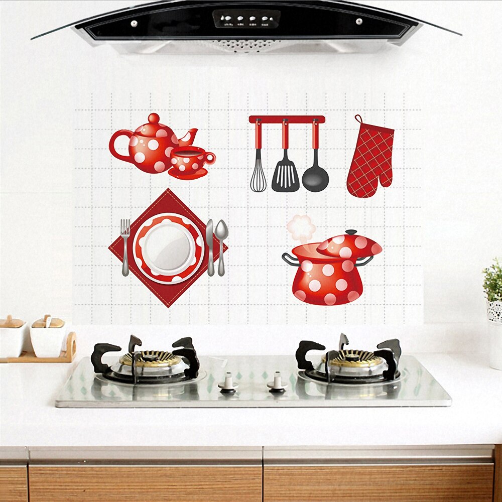 Kitchen Wall Stickers Aluminum Foil Self Adhesive Wall Decal Waterproof Oil Proof Murals Home Decor Room Decoration