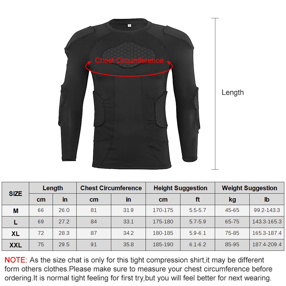Men Padded Compression Shirt Multiple Pad Protective Gear for Football Baseball Soccer Basketball Volleyball Training Bike Ski