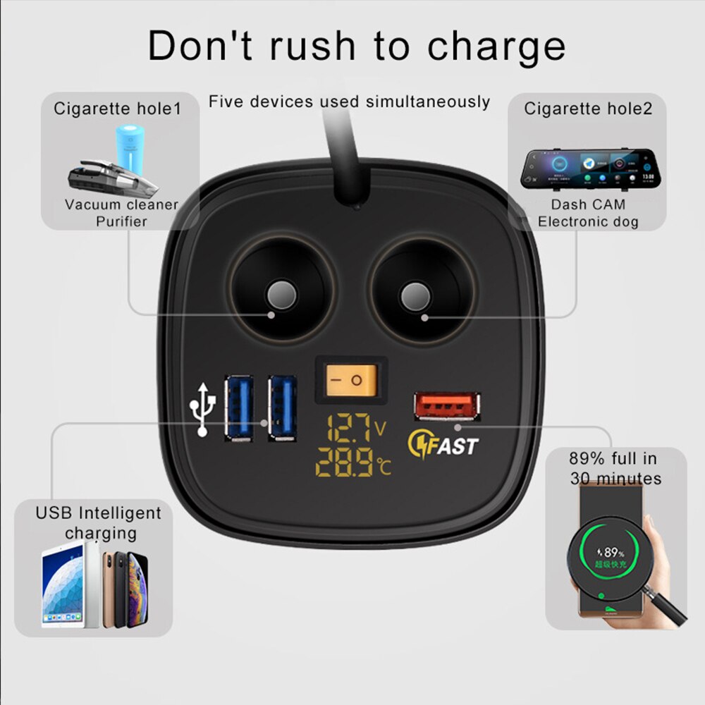 QC3.0 Autolader 3 Usb Een Tot Drie Multifunctionele Aansteker Quick Opladen 60W Power Auto Cup houder Adapter Bcr