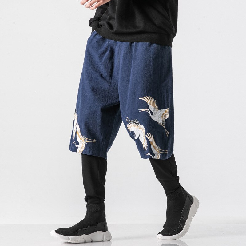 Style chinois traditionnel Kung Fu hommes sarouel Tai Chi coton lin grue imprimer japonais samouraï décontracté pantalon de Jogging en vrac: 2 / XL
