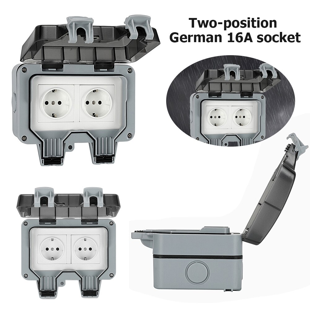 IP66 Weatherproof Waterproof Outdoor BOX Wall Socket 16A EU Outlet With Dual USB Charging Port External Installation