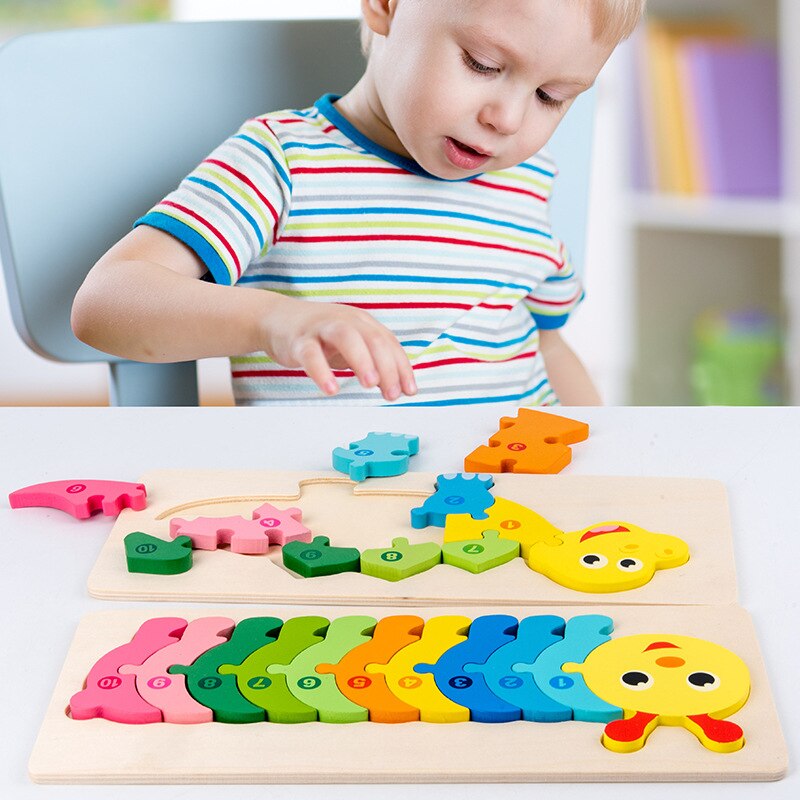 Montessori Wooden Educational Toys Children's 3D Animal Matching Puzzle Building Block Busy Board Preschool Educational Kids Toy