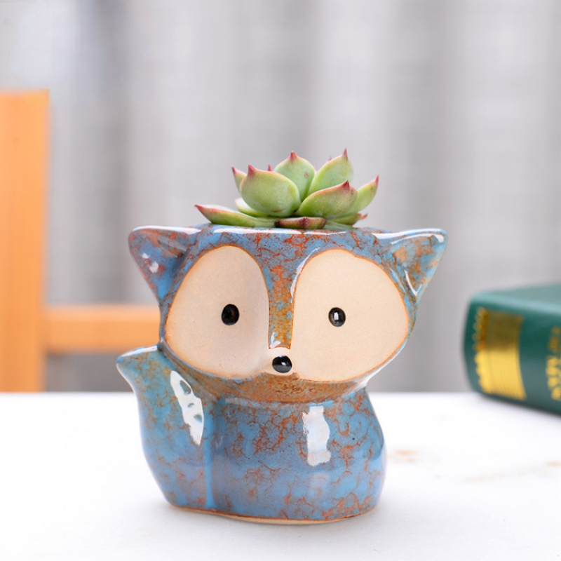 Ceramic Fox Plant Pot Micro Cute Mini Potted Succulents Small Flower Pots Bonsai Cartoon Planter Home Flower Pots Decorative: Red