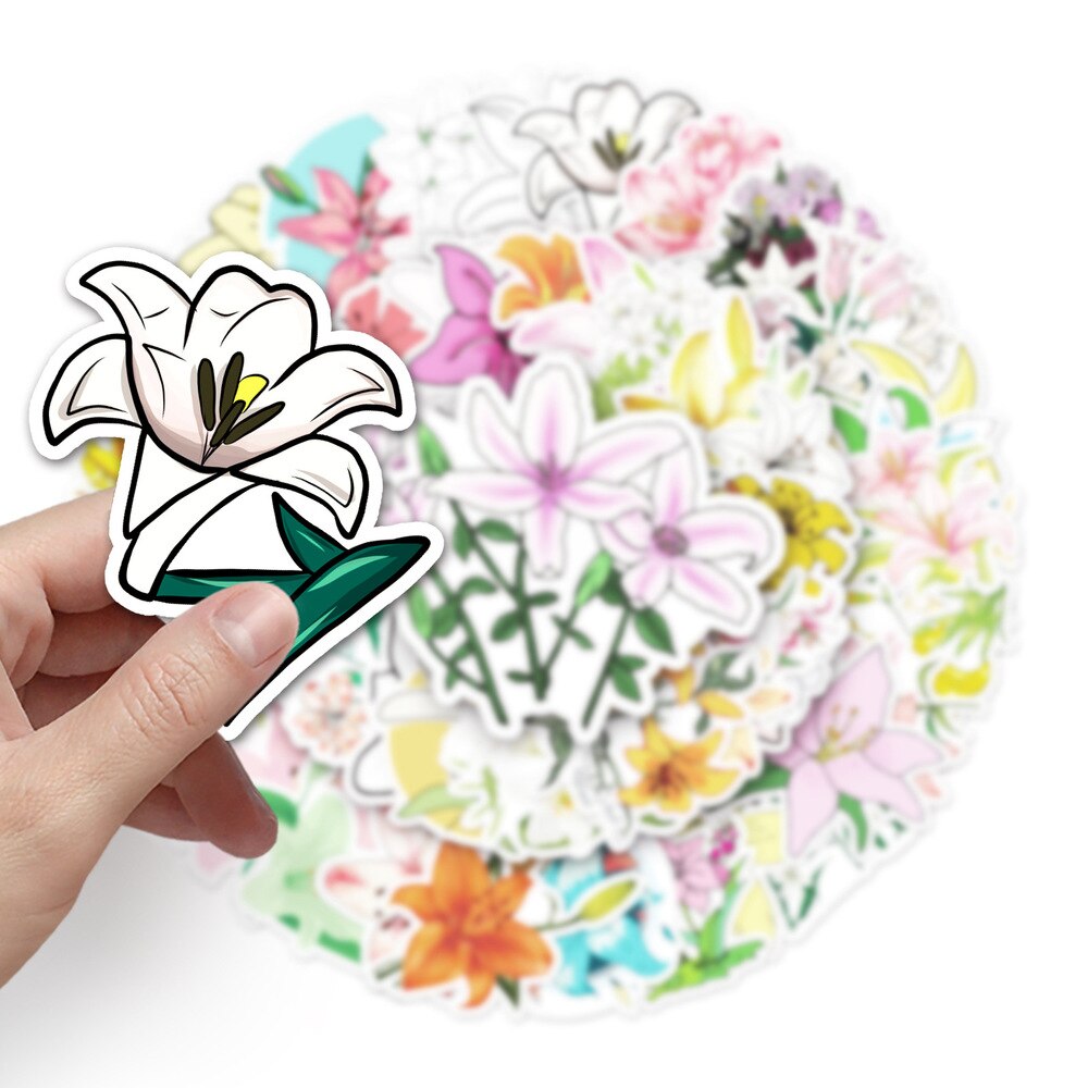10/50PCS Garden Flowers Stickers Lily Flower Ins Deco Stickers Child Scrapbooking Kawaii Decorative Stationery Stickers