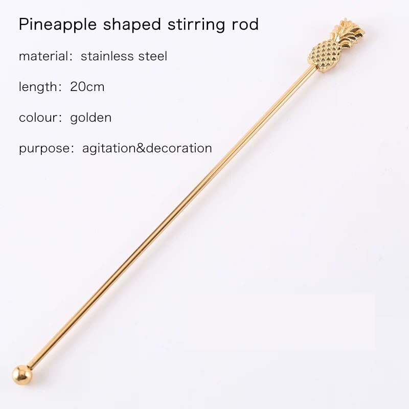 Bar Soul Stirrer 304 Stainless Steel Cocktail Coffee Juice Milk Drinkware Stirring Rod Mixing Spoon Bar Tools: pineapple golden