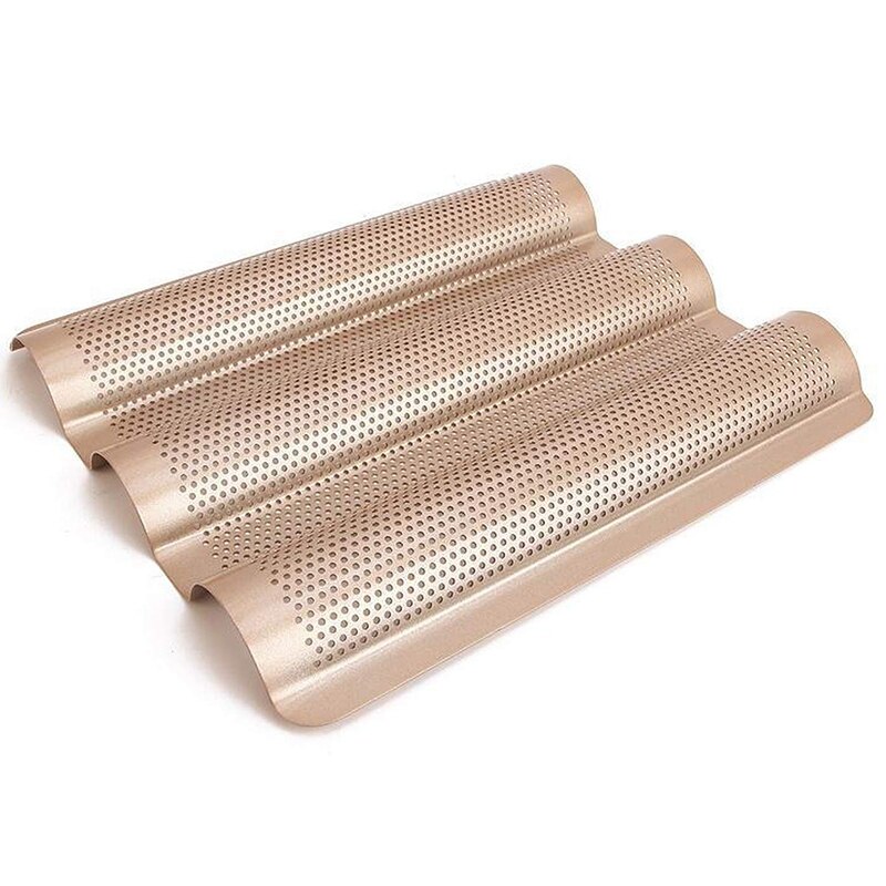 3-Slot Non-Stick Golden Baguette Baking Tray Loaf Mould French Bread Pan Bake Tools