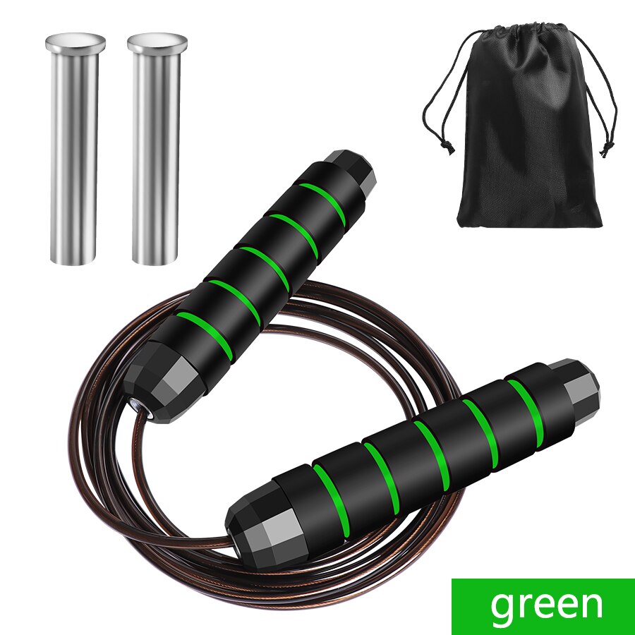 Cuerda de saltar para deportes rodamiento cuerda de saltar sin enredos en el pie cuerda de saltar ajustable velocidad rápida Comba equipamiento de Fitness Crossfit: Green with bag