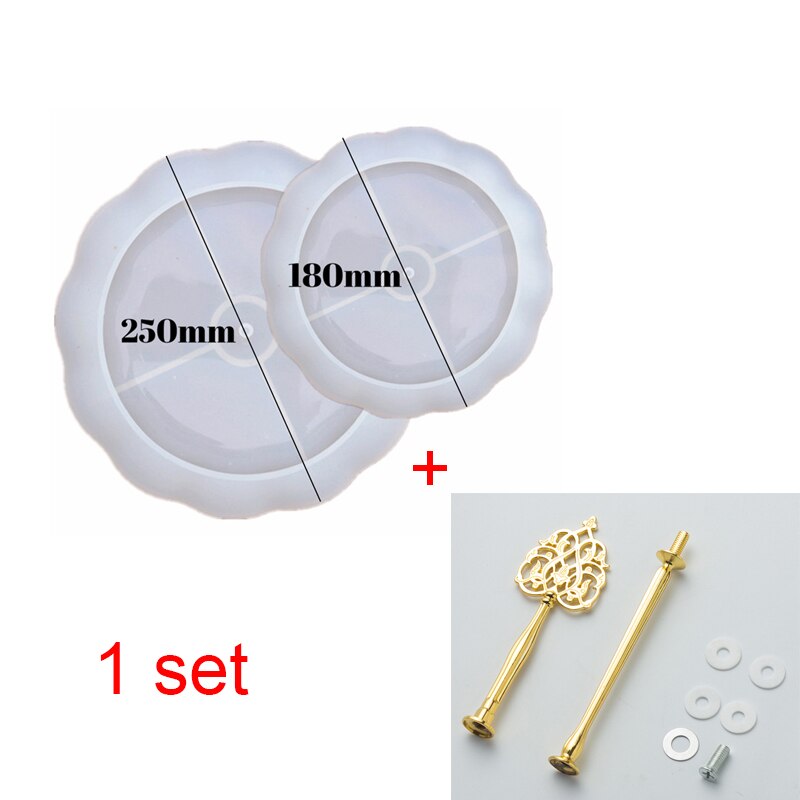 3D DIY Lace Two-layer Fruit Tray Tea Tray Silicone Mold Glue Set Tray Coaster Resin Epoxy Mold: molds plus gold huo