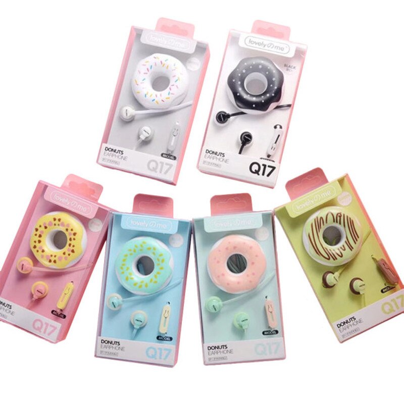 Cute Donuts Macaron Earphone 3.5mm In-ear Stereo Wired Earbuds with Mic Earphone Case for Kids Girls MP3 for IPhone Xiaomi: Random