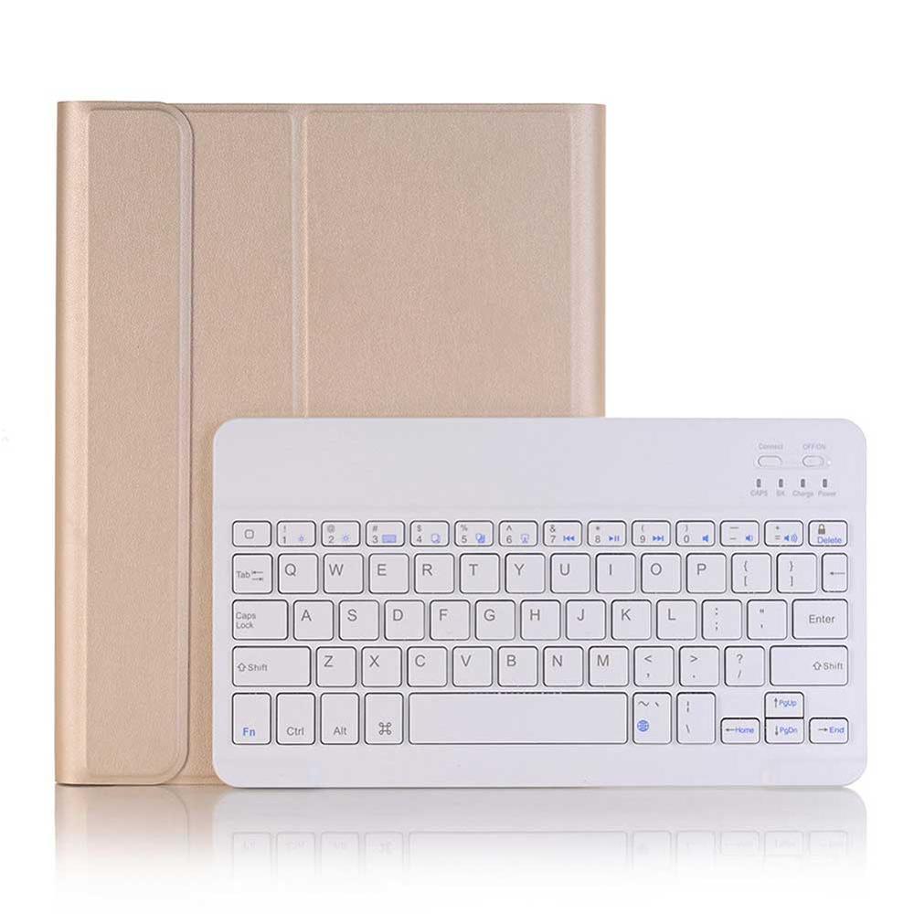 Wireless Keyboard For iPad 10.2 inch Case PU Leather Flip Stand Cover For iPad 7th Gen 10.2" Backlit Bluetooth Keyboard: Gold-White