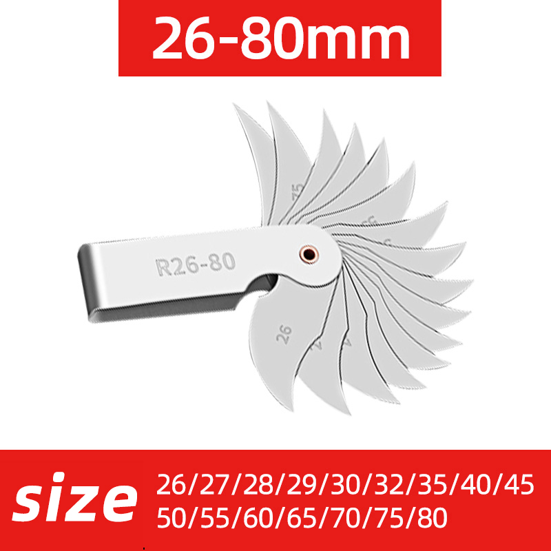 Radius template R gauge R1-6.5 7-14.5 15-25 26-80 radius gage plate fillet gaug External Internal Concave Convex Measuring tools: Orange