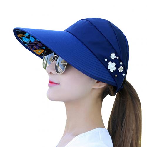Zomer dames anti-uv opvouwbare zonneklep pet brede rand beschermt gezicht ademende outdoor hoed meerkleurig optionele bot pet: Marineblauw