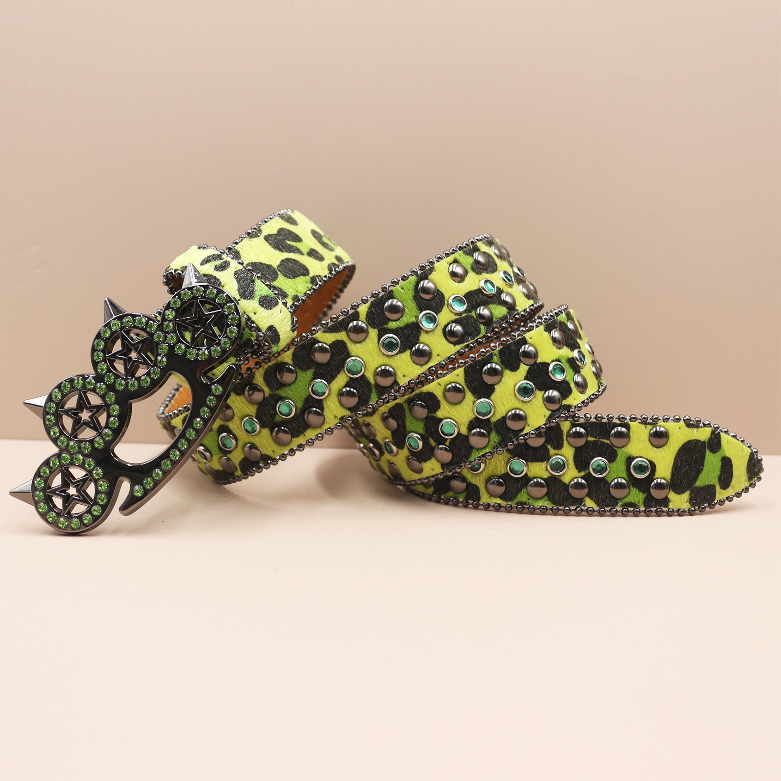 Women's Jeans Leopard Rhinestone Large Size Belt Men's Belt Western Denim Shiny Rivet Leather HipHop Rock Y2K Style Belt