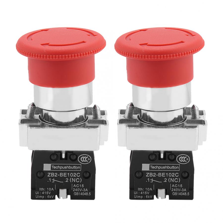 Wireless Switch 2PCS Red Sign Emergency Stop mushroom head push Switch Button 22MM XB5 Rotary Switch