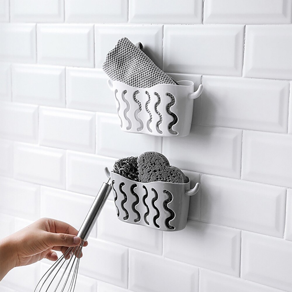 1 Uds. Cesta colgante de plástico para almacenamiento, organizador para fregadero de cocina, soporte multifuncional para estropajos, esponjas, jabones, escurreplatos d1