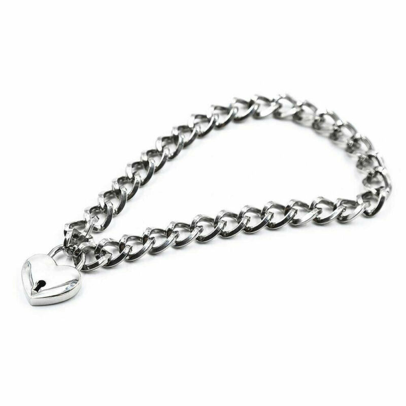 Silver Color Metal Collars Neck Pet Play Heart-Shape Padlock Metal Necklace For Dog