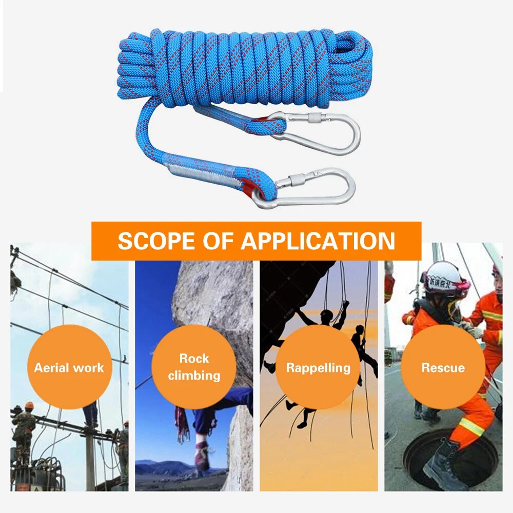 Tomshoo 10 mm Kletterseil, 10 m/20 m/30 m, statisches Rapelling-Seil für Höhle Außenbereich, für Feuerrettung, Sicherheit, Fluchtklettern, Zubehör