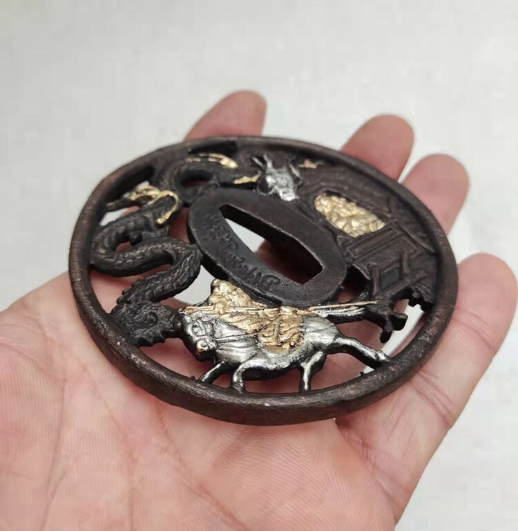 Vintage Sword&#39;s Pure Copper Fitting Gilded Dragon Tsuba Guard Accessories For Japanese Sword Samurai Katana Wakizashi Tachi