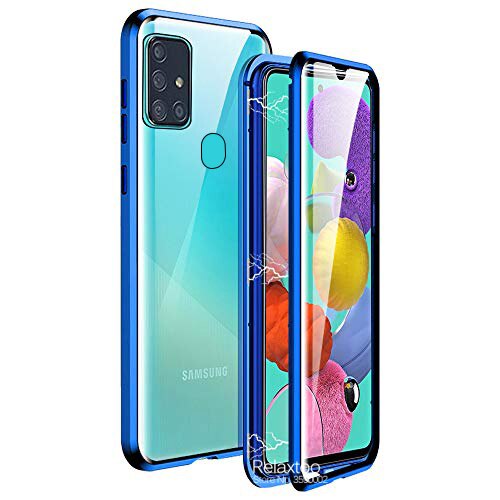 360 ° étui à rabat magnétique pour samsung galaxy a21s a 21 s 21 s a217F Double face verre trempé housse de téléphone coque fundas étuis: m21s / blue