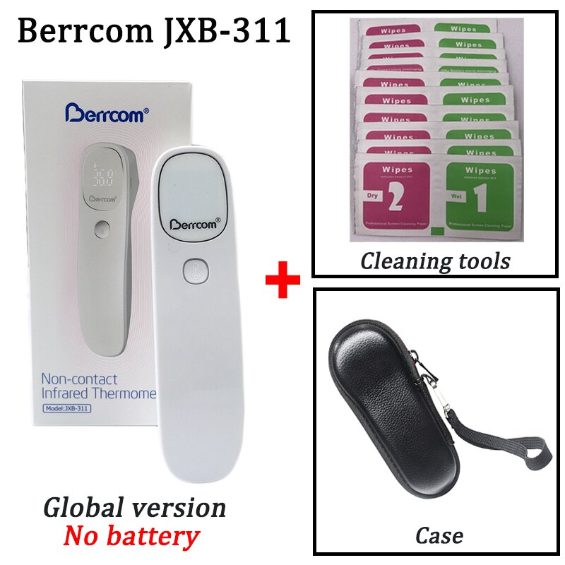 Berrcom Thermometer Accurate Digital Fever Infrared Clinical Thermometer Non Contact Measurement LED Shown: global case n tool