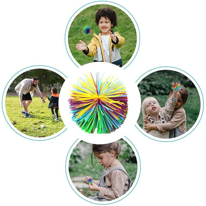 2PCS Baby Koosh Ball Silicone Skein Ball Rubber Hair Ball Baby Exercise Ball Rainbow Fidget Sensory Ball Anti-Stress Toys