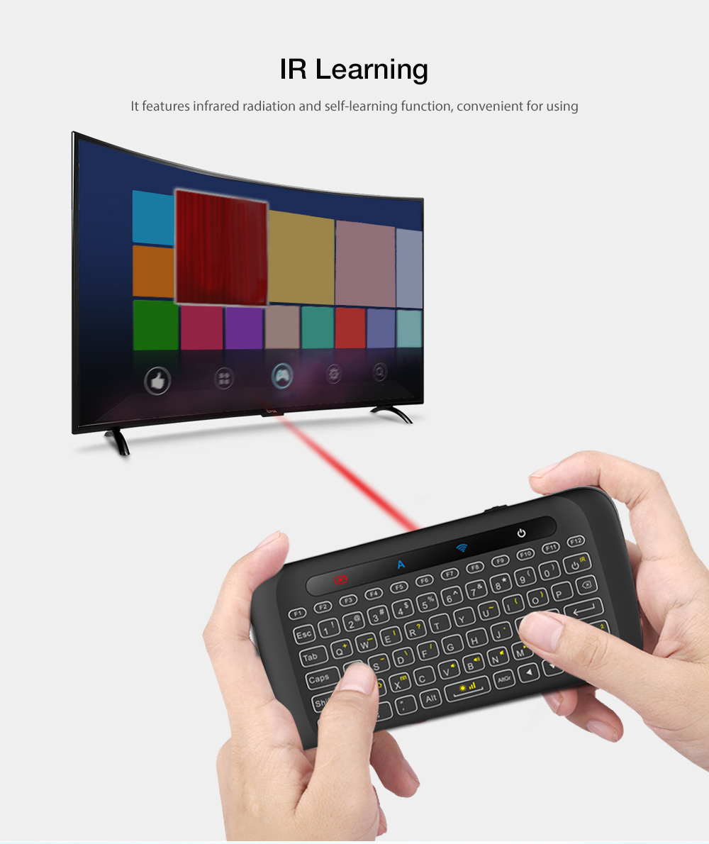 H20 2.4 ghz langaton mininäppäimistö taustavalolla kosketuslevyllä ilmahiiri ja kallistuva kaukosäädin andorid tv box pc:lle