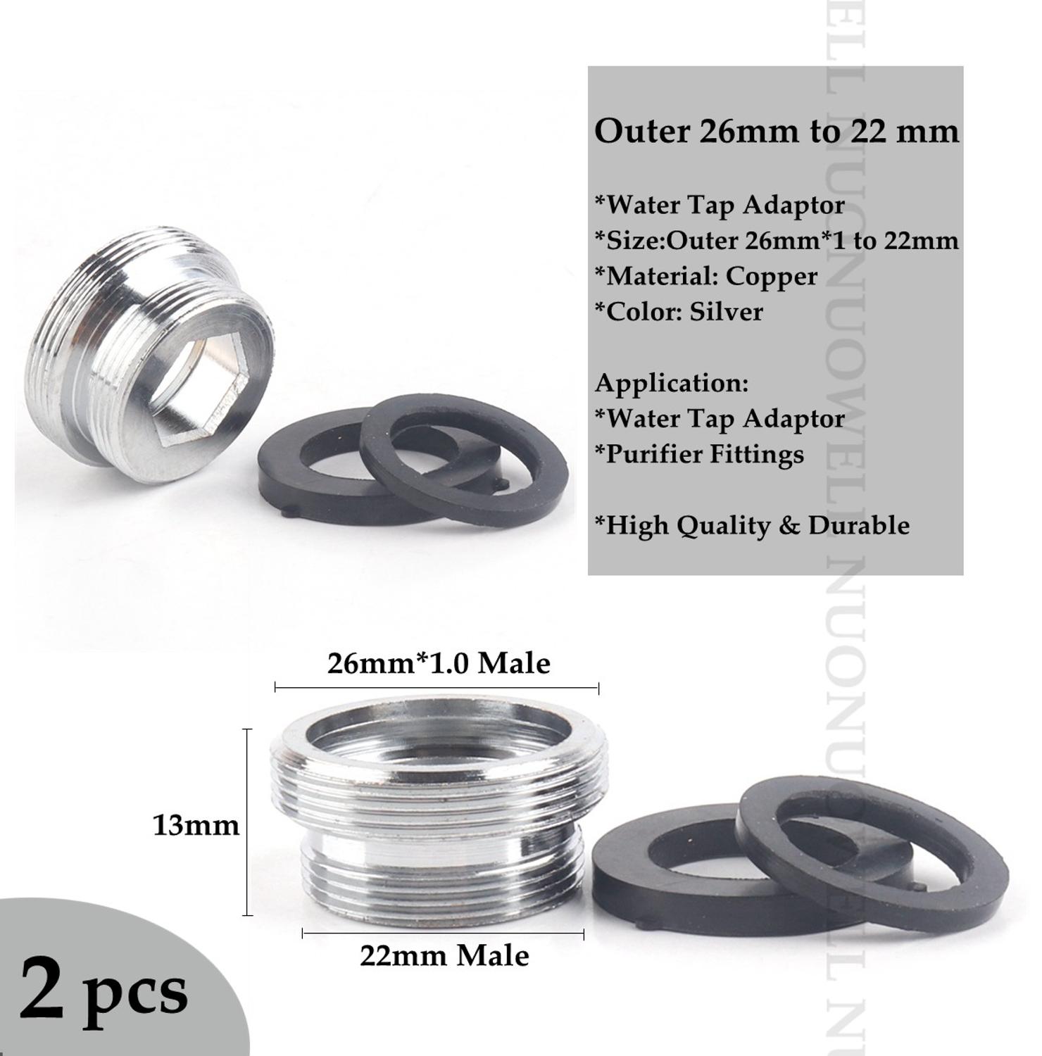 2pcs M22 Copper Kitchen Faucet Aerator Water Tap Adaptor Purifier Fittings Replacement Accessories Male Female Pipe Fittings: M26x1-M22