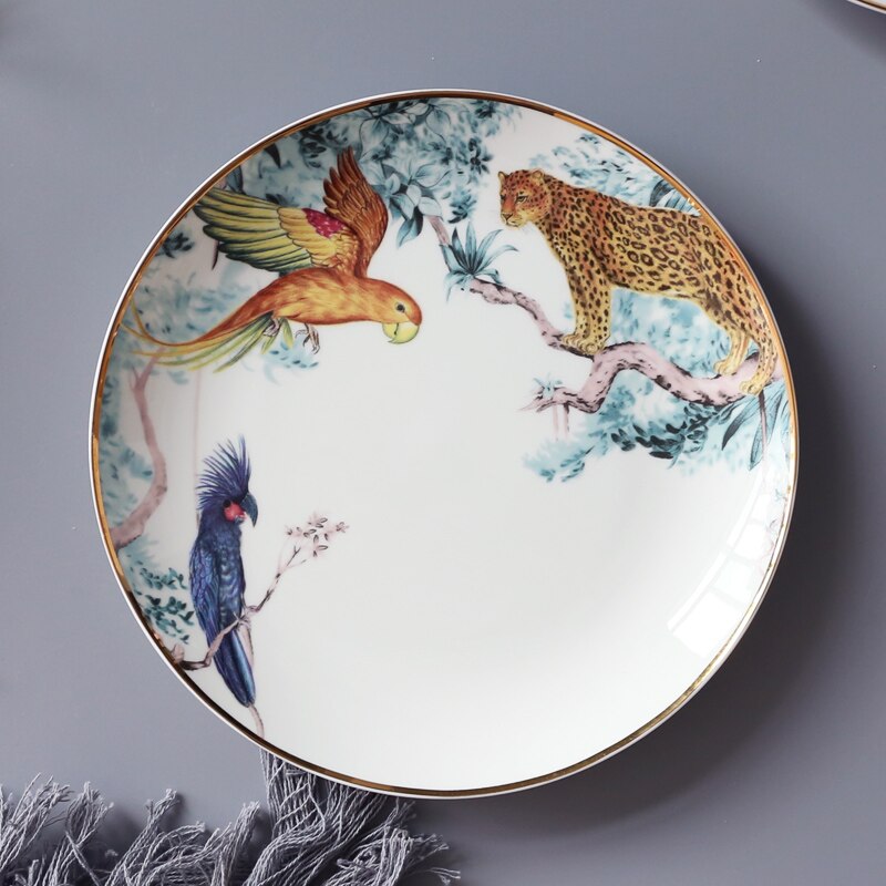 Platos nórdicos de cerámica para decoración del hogar, vajilla de hueso, Animal, postre, fruta y aperitivos, WF1021: A 8 inch