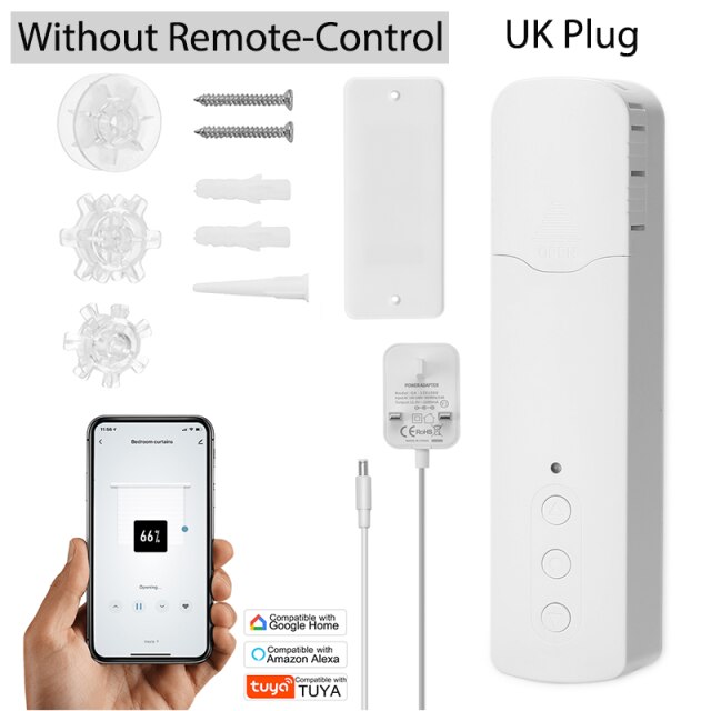 Motor inteligente WiFi para cortina de cuentas, Motor eléctrico inteligente para cortina, Control por voz mediante aplicación de teléfono móvil, Tuya: Type 1 UK PLUG