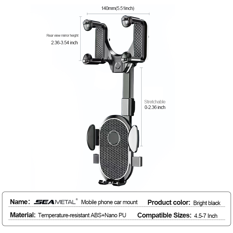 Soporte para teléfono para espejo retrovisor de coche SEAMETAL 360 ° Clip retráctil del tenedor del teléfono celular para el soporte del soporte del soporte del teléfono móvil de la ayuda GPS del teléfono