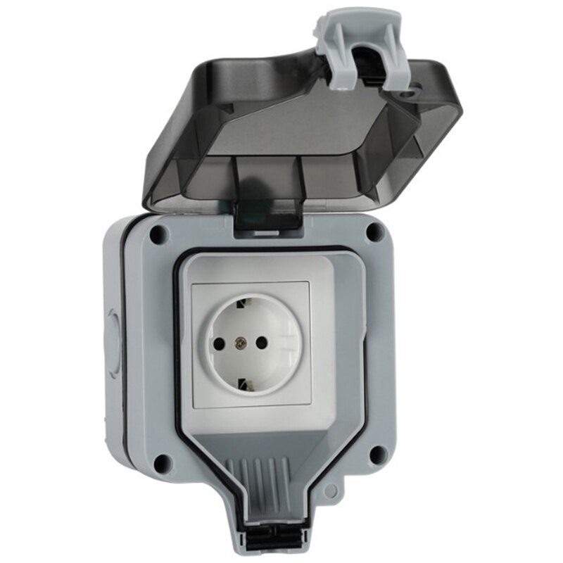 IP66 Weatherproof Waterproof Outdoor Wall Power Socket 16A EU Standard Electrical Outlet Grounded AC 110-250V EU Plug