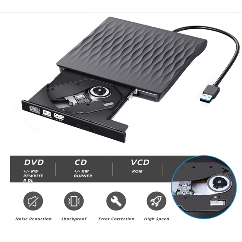 External CD DVD Drive, USB 3.0 Slim Portable External CD DVD Rewriter Burner Writer, High Speed USB Optical Drive