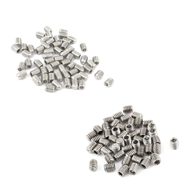 100Pcs Stainless Steel Hex Socket Set: 50Pcs M2.5 X 3Mm Headless Cup Point Grub Screws &amp; 50Pcs M3x4mm Cap Point Grub Screws