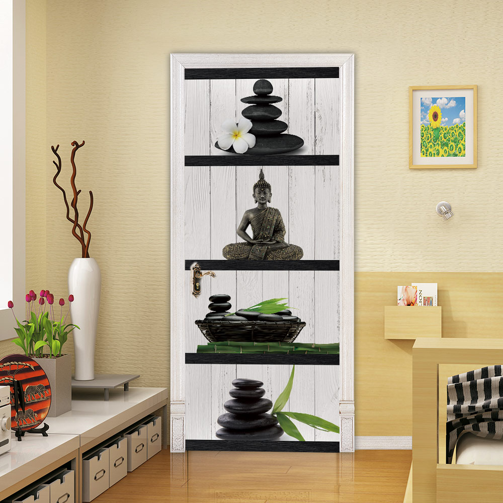3D Buddha Relics Art Door Sticker DIY Home Decor Decals Self Adhesive Wallpaper Waterproof Mural For Bedroom On Door Renovation
