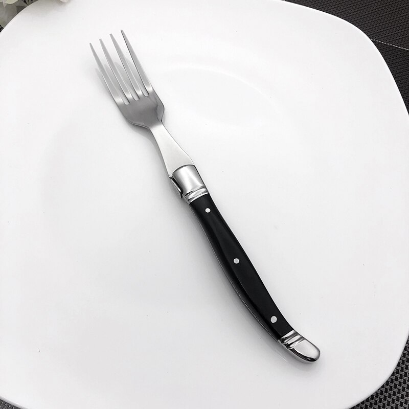 Laguiole-tenedores de acero inoxidable para carne, conjunto de tenedor de mesa para ensalada con mango de madera negra, de 9 pulgadas cubiertos de cocina, navidad