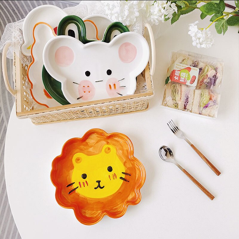 Art Graffiti Plate Ceramic Cartoon Plate Animal Plate Tableware Kitchen Korean Dish Set Nordic Salad Plate Tableware Household