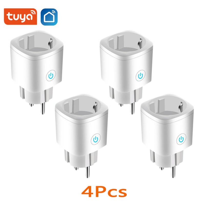 Tuya 16A WiFi EU Smart Plug Socket Remote Voice Control Socket Work With Google Home Alexa Smart Life APP: 4Pcs