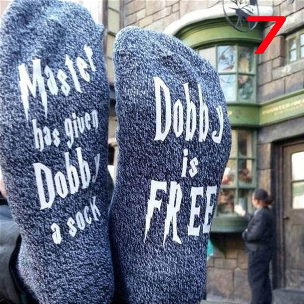 Chaussettes en coton drôle maître A donné Dobby une chaussette Dobby est gratuit hommes chaussettes grand pour les amateurs de jeu chaussettes imprimées de mots humoristiques