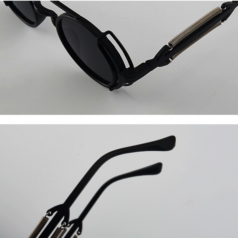 Punk Sunglasses Round Frame Retro Steampunk Style Glasses for Men Women Gothic Decoration Shading Hollow Spring Leg Eyewear