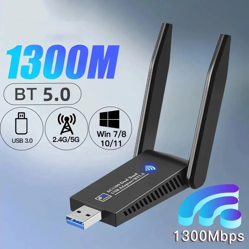 1300Mbps Wireless Network Card Bluetooth 5.0 WiFi USB Adapter Dual Band 2.4G/5.8Ghz Wireless Receiver for Laptop PC Win 8/ 10/11: WHITE