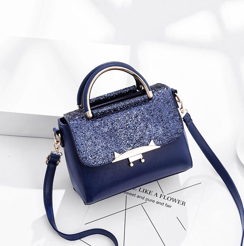 Yogodlns nouvelles dames Sequin sac carré de en cuir PU femmes concepteur de luxe sac à rabat Mini sac à bandoulière: Blue