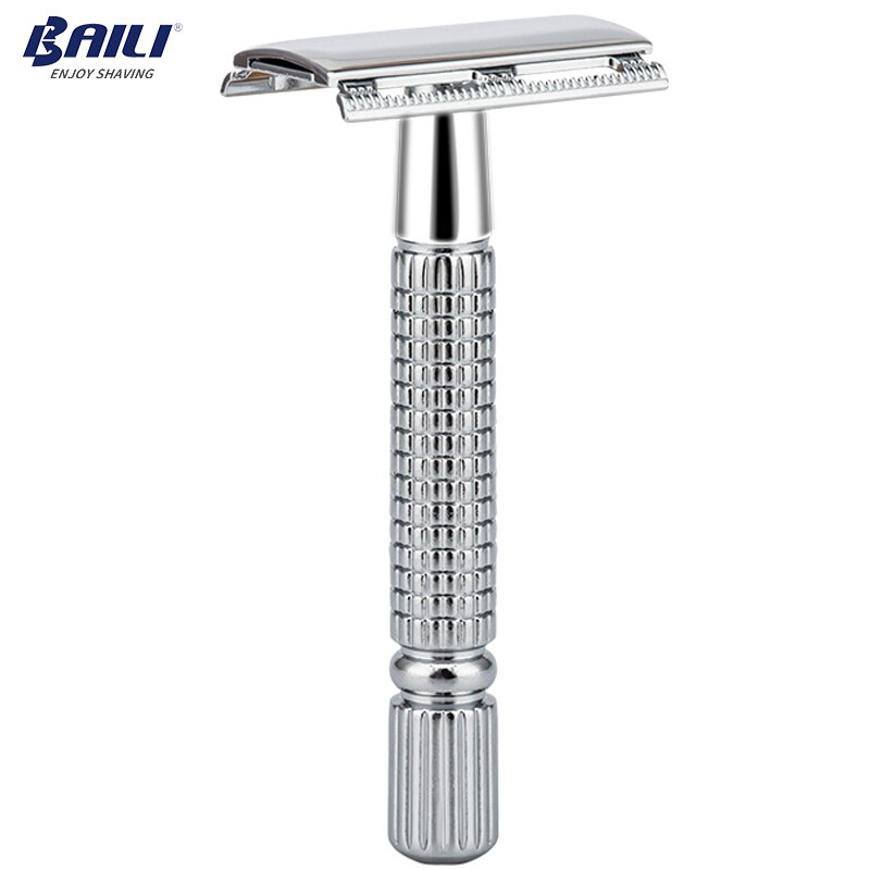 BAILI Manual Safety Razor Silver Classic 3 Piece Double Edge Wet Shaving Men Shaver Women Hair Removal with Free Platinum Blades