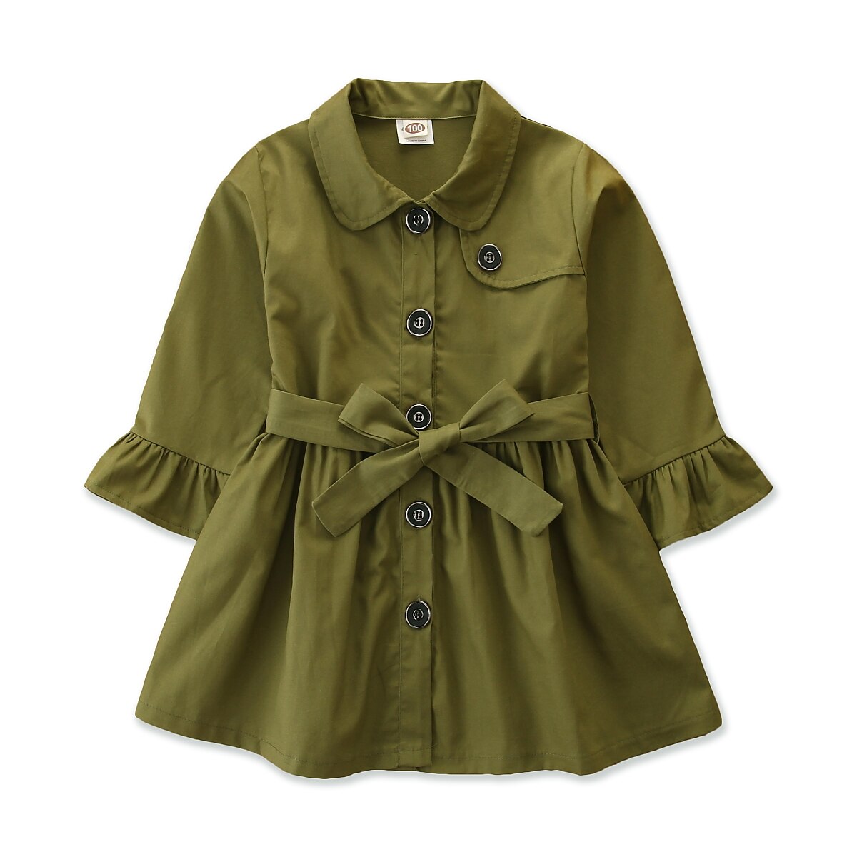 Fall Spring Kids Girls Trench Coat Solid Girls British Style Single-breasted Long-sleeved Trench Cardigan Clothes: A / 3-4 Years
