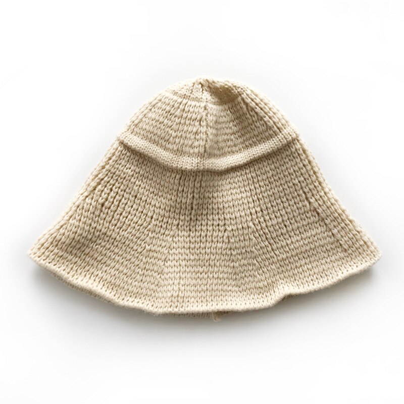 Baby Breien Kinderkleding Winter Populaire Kinderen Hoed Eenvoudige Concave Vorm Wollen Bassin Hoed Gebreide Cap: Beige